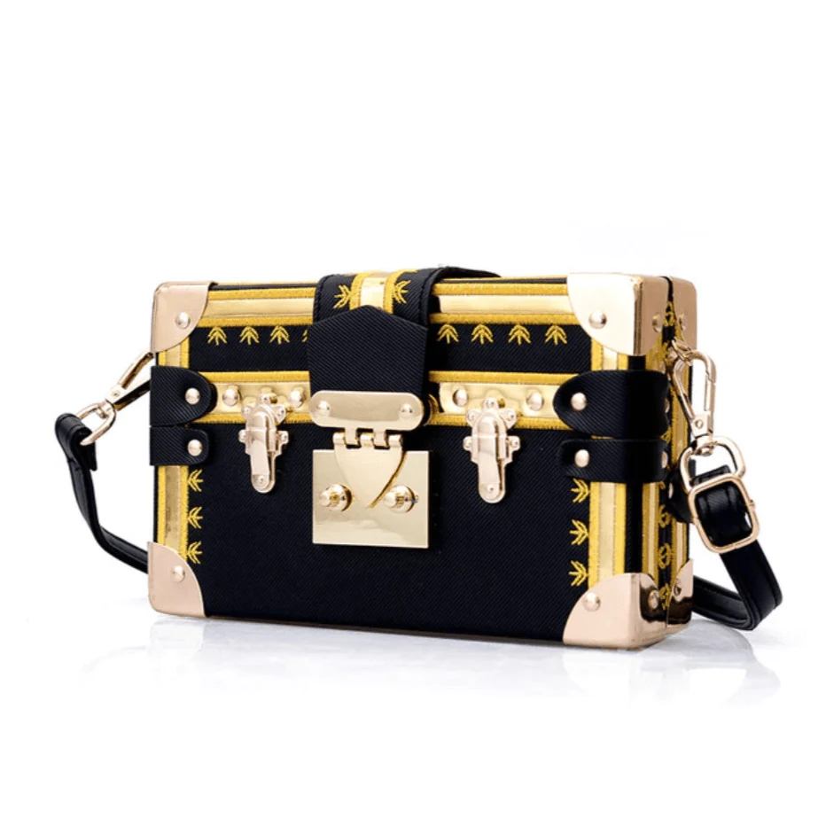 Lock & Embellished Box Clutch Shoulder Bag - 4 Colors - Glova