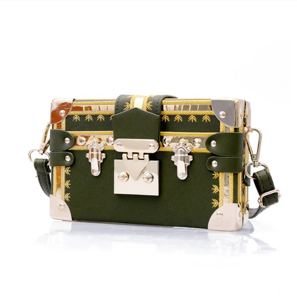 Lock & Embellished Box Clutch Shoulder Bag - 4 Colors - Glova