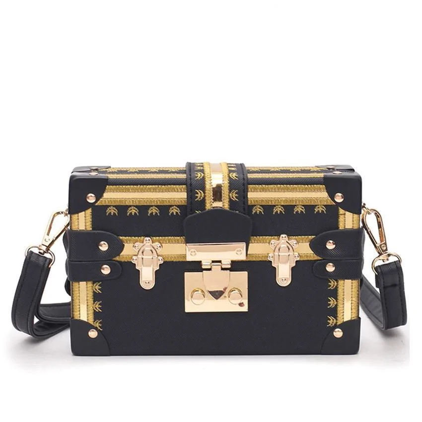 Lock & Embellished Box Clutch Shoulder Bag - 4 Colors - Glova