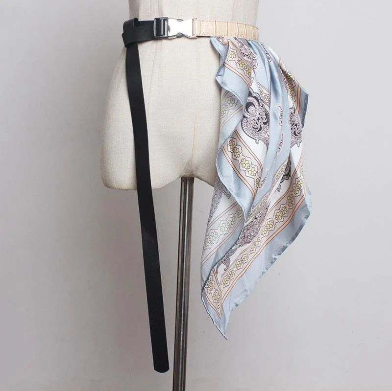 Long Faux Leather Belt with Silk Scarf - Glova