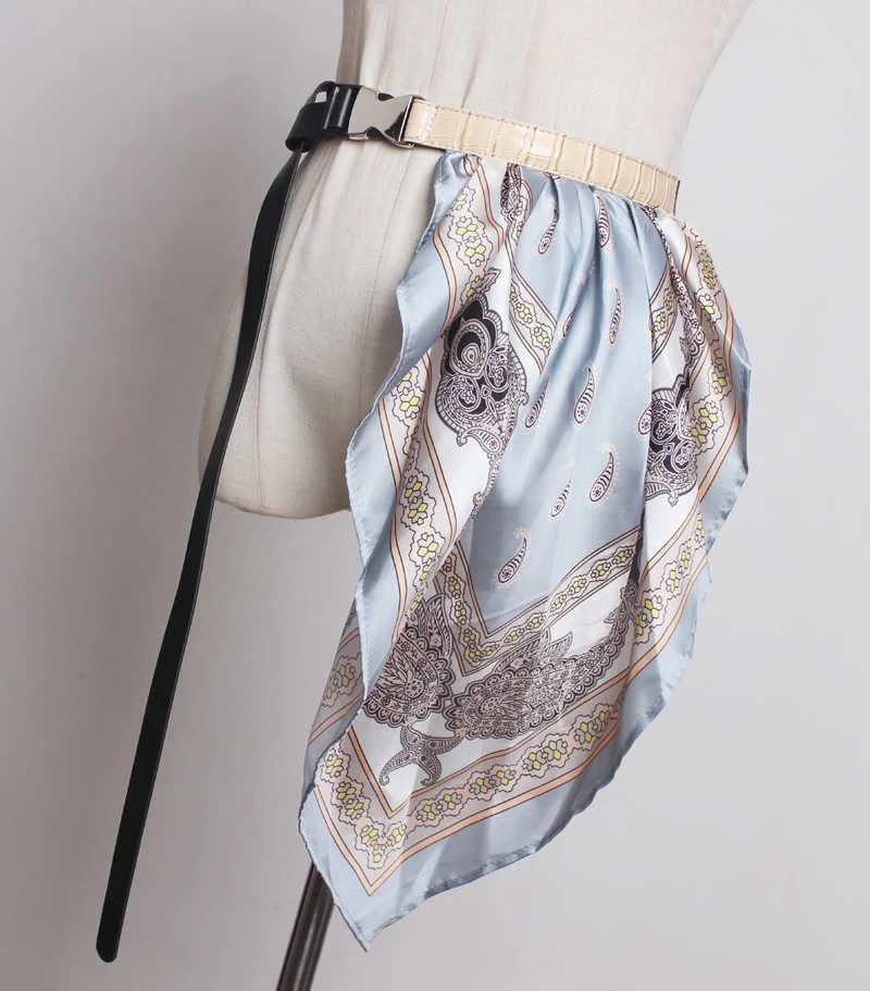 Long Faux Leather Belt with Silk Scarf - Glova