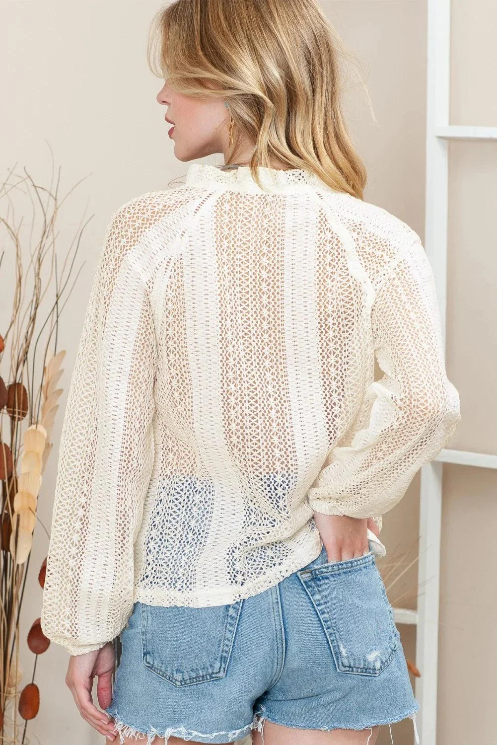 Long Sleeve Hollow Out Lace Women Top - Glova