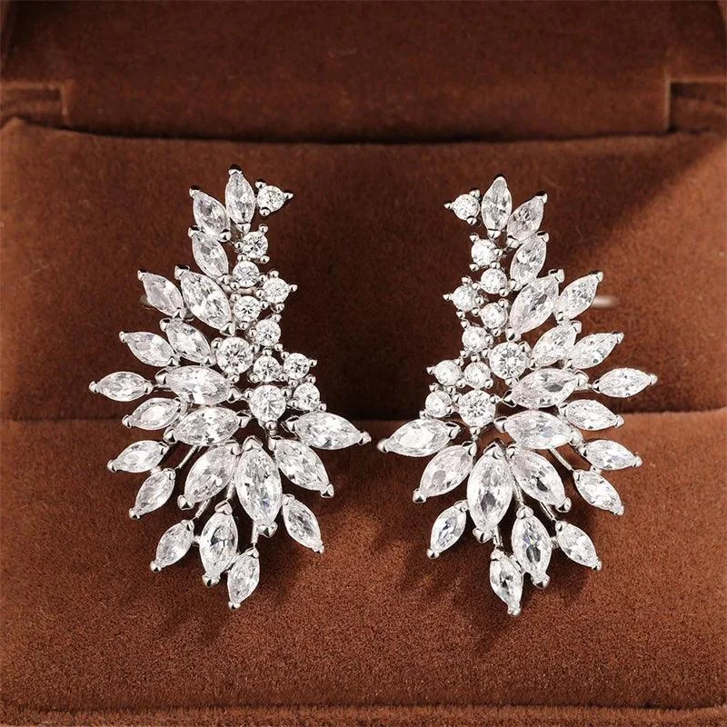 Lorna CZ Crystal Leaves Stud Earrings - Glova