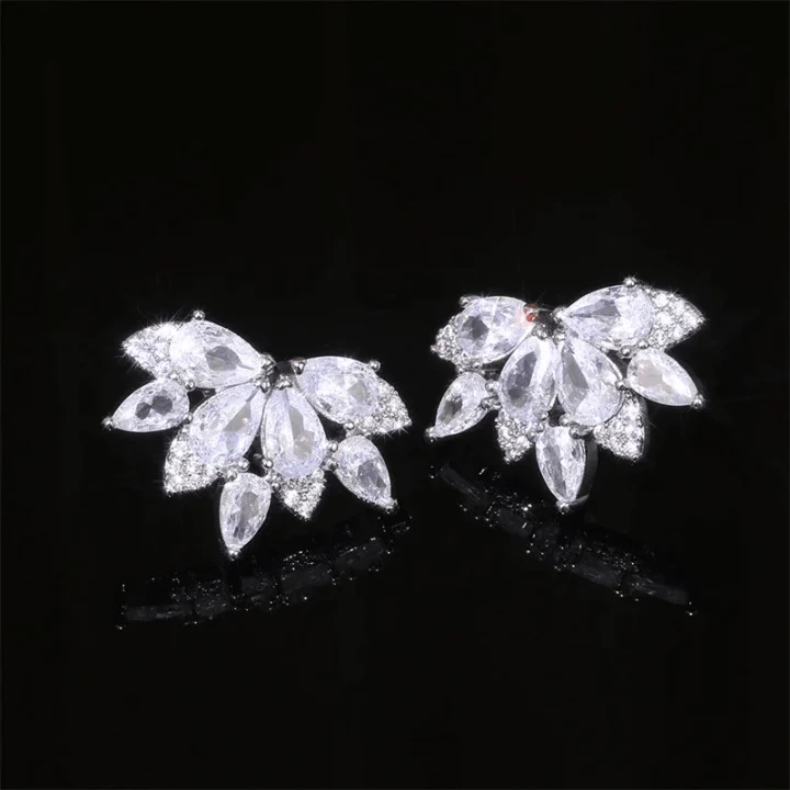 Lorna CZ Crystal Leaves Stud Earrings - Glova