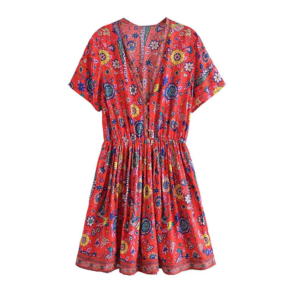 Lovebird Mini Dress in Red - Glova