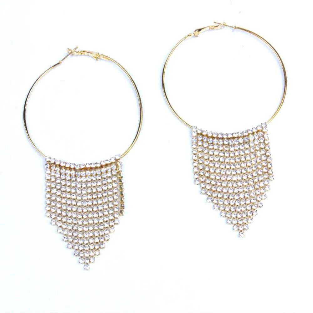 Lucille Crystal Tassels Hoop Earrings - Gold or Silver - Glova