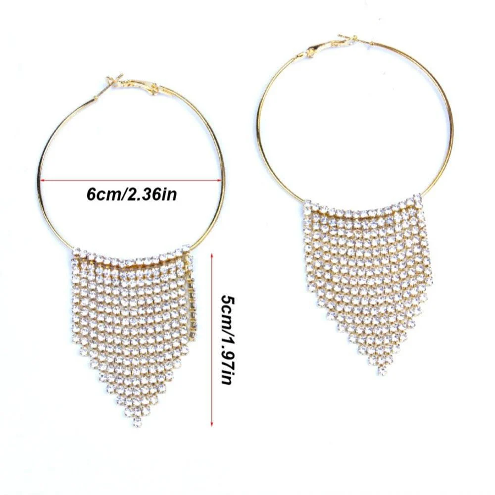 Lucille Crystal Tassels Hoop Earrings - Gold or Silver - Glova