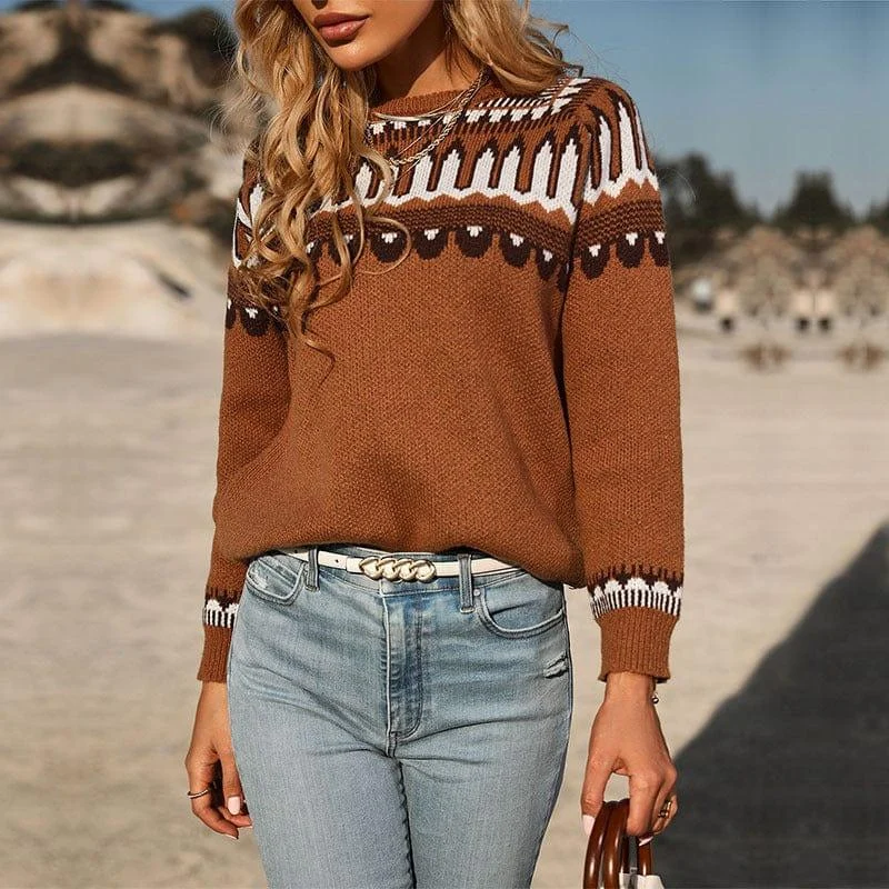 Lucky One Brown Geometric Sweater - Glova