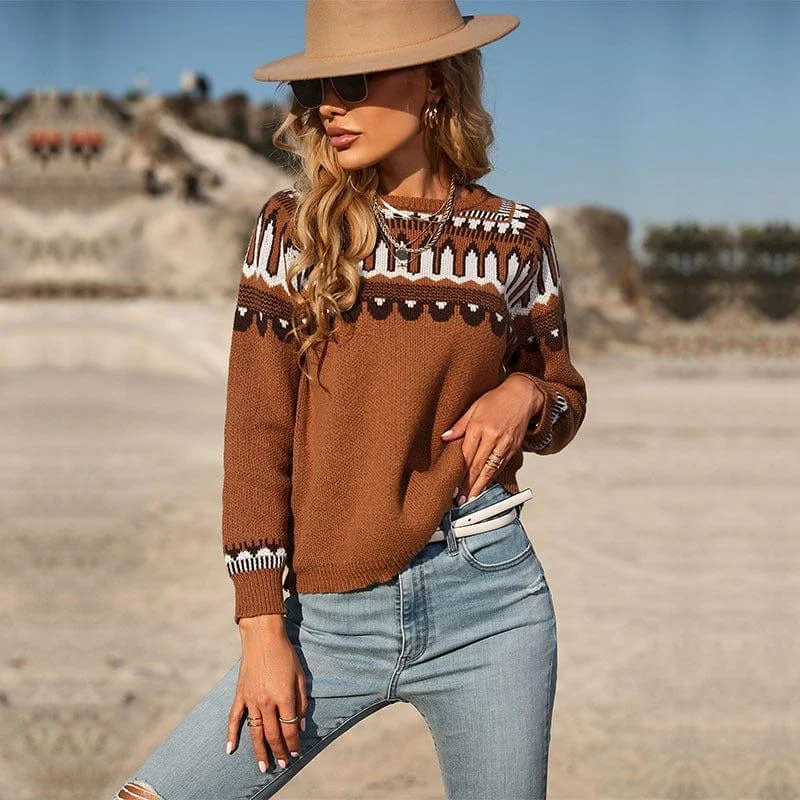 Lucky One Brown Geometric Sweater - Glova