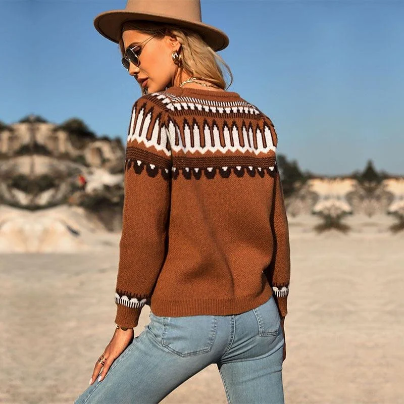 Lucky One Brown Geometric Sweater - Glova