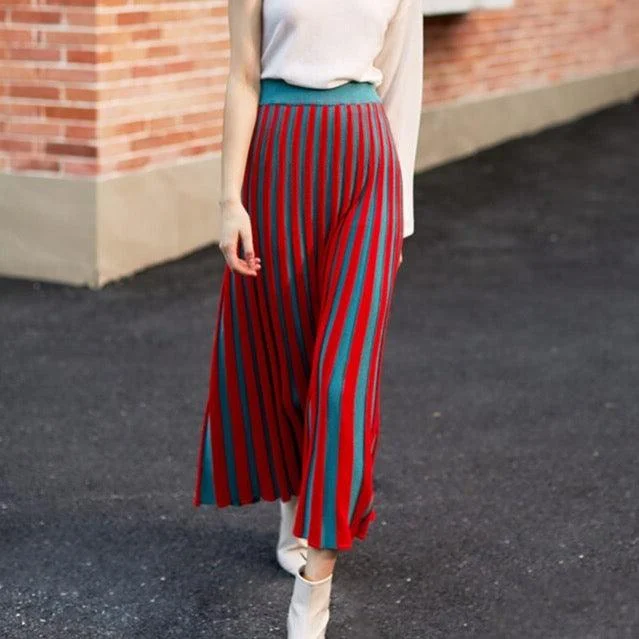 Luena Color Contrast Pleated Knit Skirt - Glova