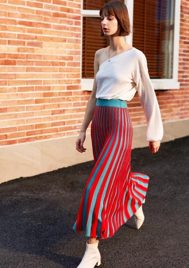 Luena Color Contrast Pleated Knit Skirt - Glova