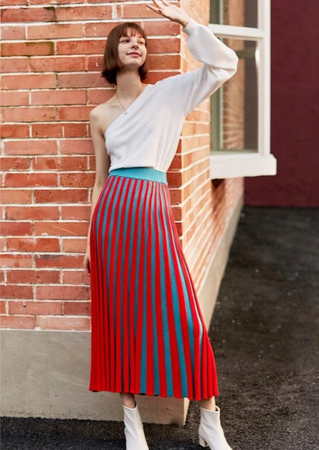 Luena Color Contrast Pleated Knit Skirt - Glova