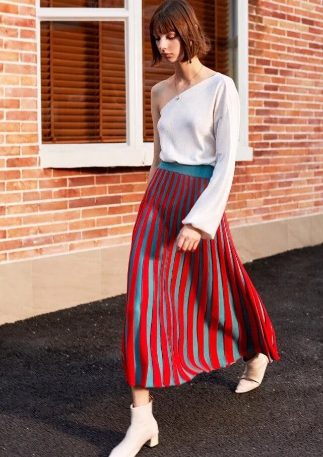 Luena Color Contrast Pleated Knit Skirt - Glova