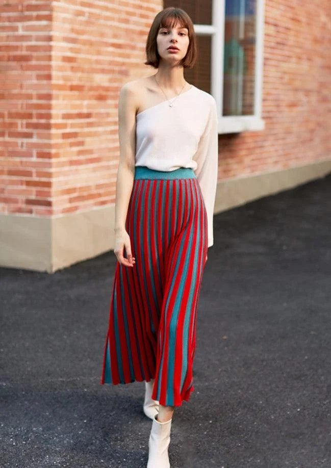 Luena Color Contrast Pleated Knit Skirt - Glova