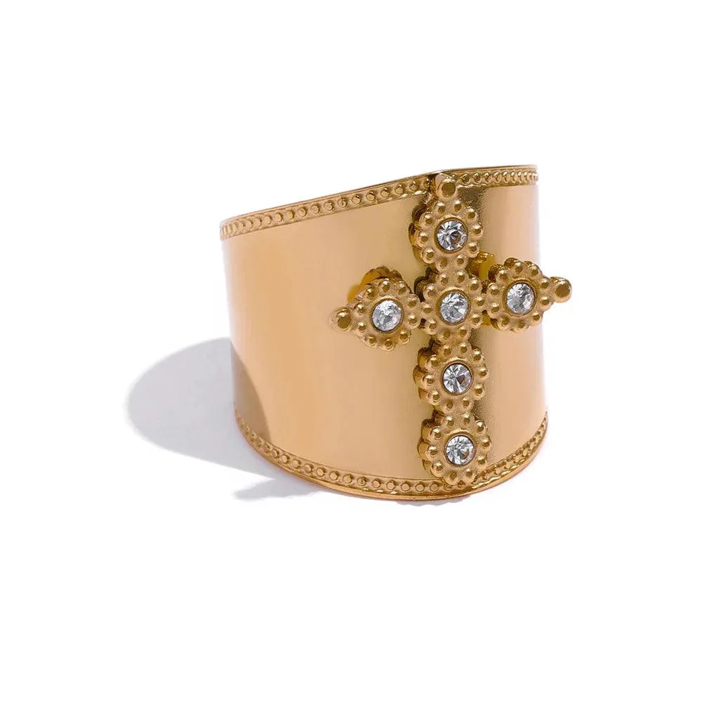 Luxe CZ Cross Brand Band Ring - Glova