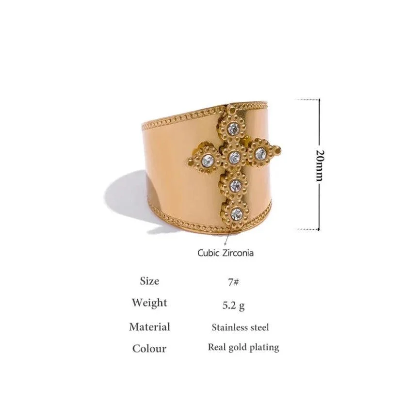 Luxe CZ Cross Brand Band Ring - Glova