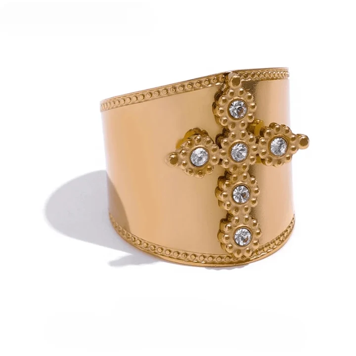 Luxe CZ Cross Brand Band Ring - Glova