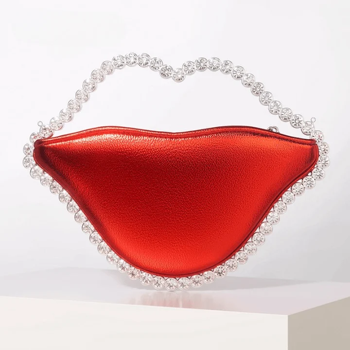 Luxe Lip Shaped Rhinestone Evening Clutch Bag - Glova