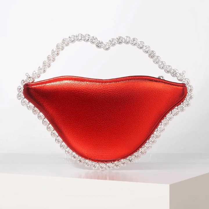 Luxe Lip Shaped Rhinestone Evening Clutch Bag - Glova