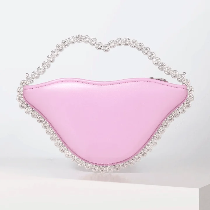 Luxe Lip Shaped Rhinestone Evening Clutch Bag - Glova