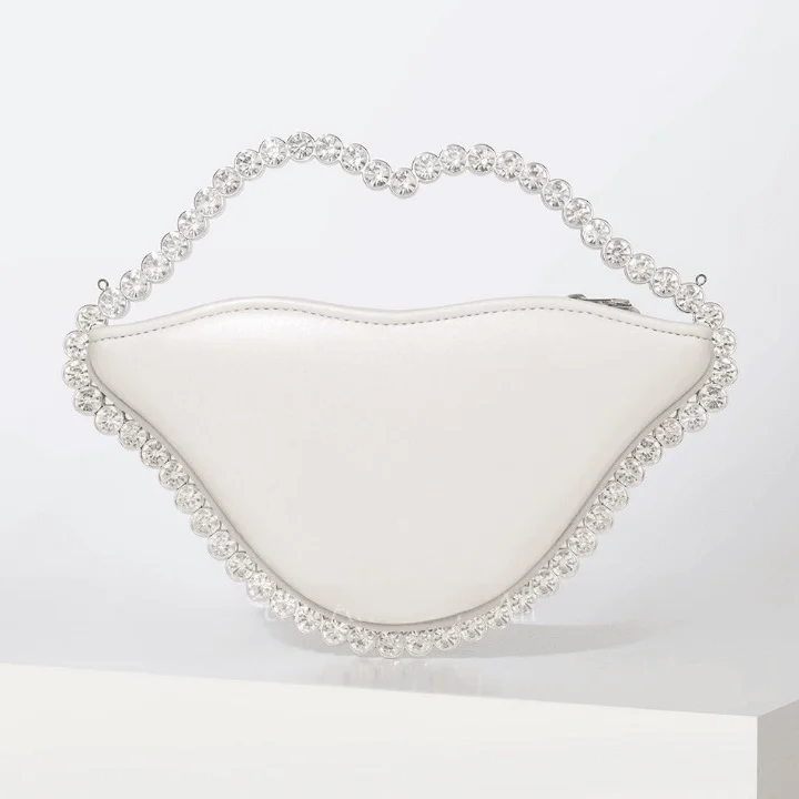 Luxe Lip Shaped Rhinestone Evening Clutch Bag - Glova