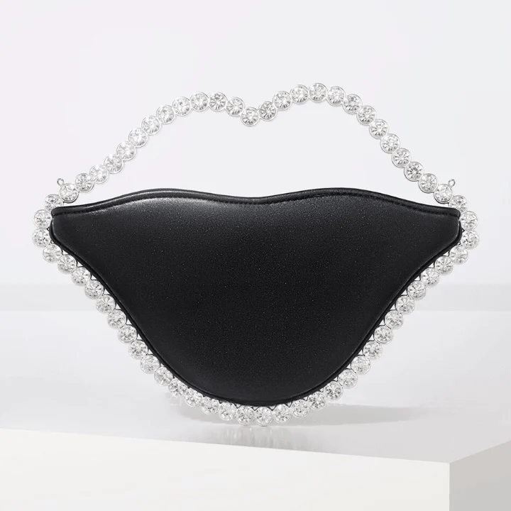 Luxe Lip Shaped Rhinestone Evening Clutch Bag - Glova