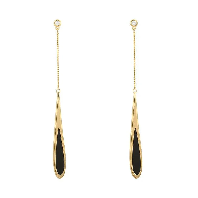 Luxe Oval Long Black Water Drop Earrings - Glova