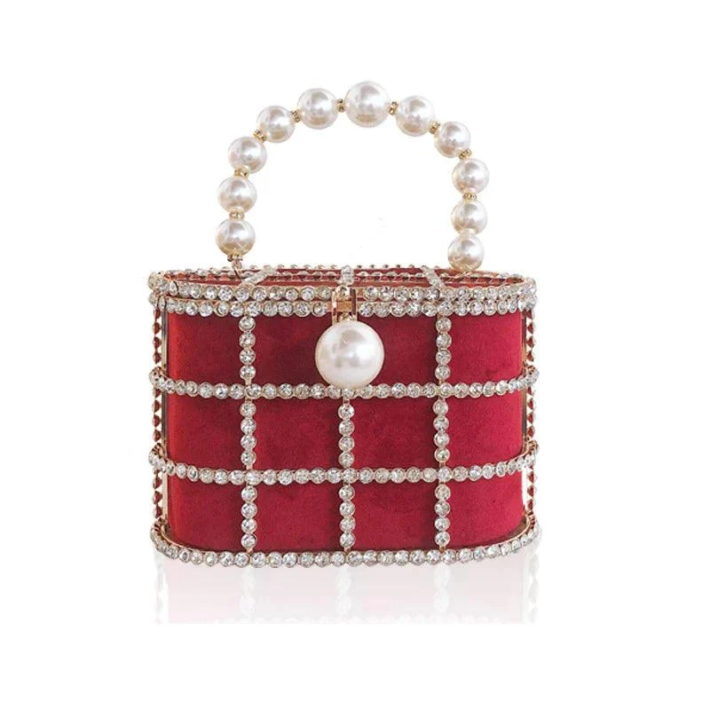 Luxe Rhinestone Cage With Pearl Handle Mini Bag - 2 Styles - Glova