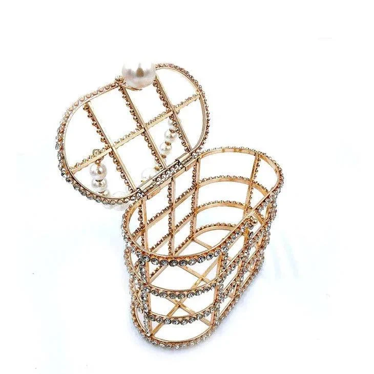 Luxe Rhinestone Cage With Pearl Handle Mini Bag - 2 Styles - Glova