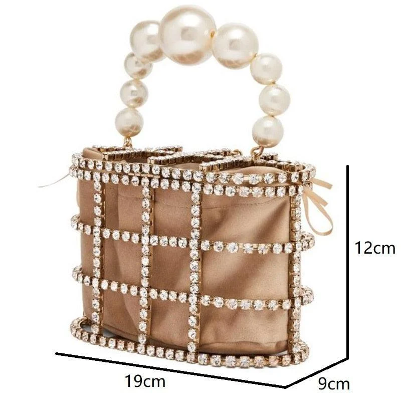 Luxe Rhinestone Cage With Pearl Handle Mini Bag - 2 Styles - Glova