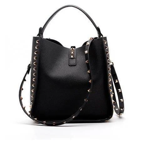 Luxe Riveted Leopard Head Lock Leather Bucket Bag - 7 Colors - Glova