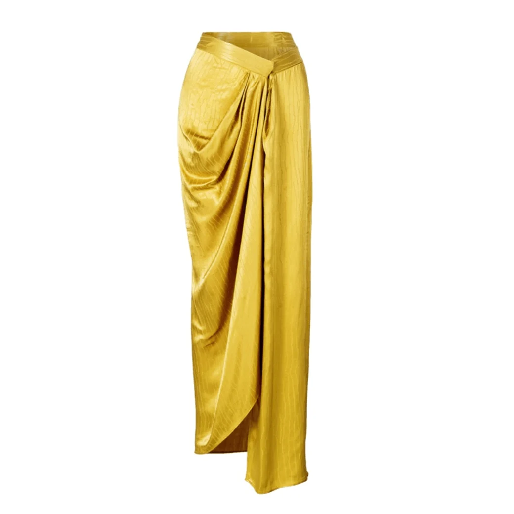 Lyssa Asymmetric Crushed Satin Wrap Skirt - Glova