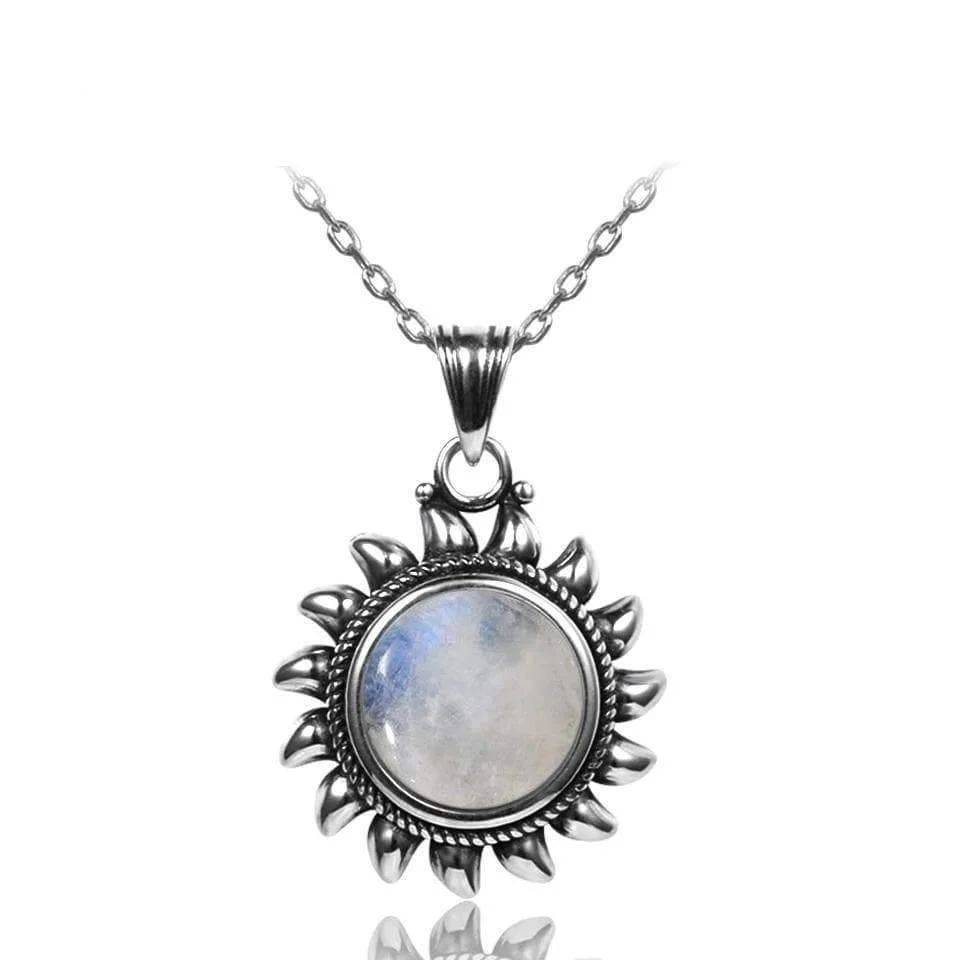 Majestic Sun Natural Moonstone Sterling Silver Necklace - Glova