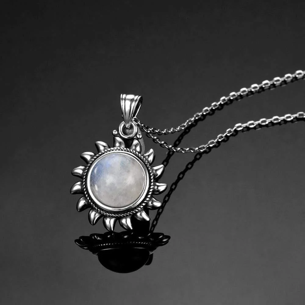 Majestic Sun Natural Moonstone Sterling Silver Necklace - Glova