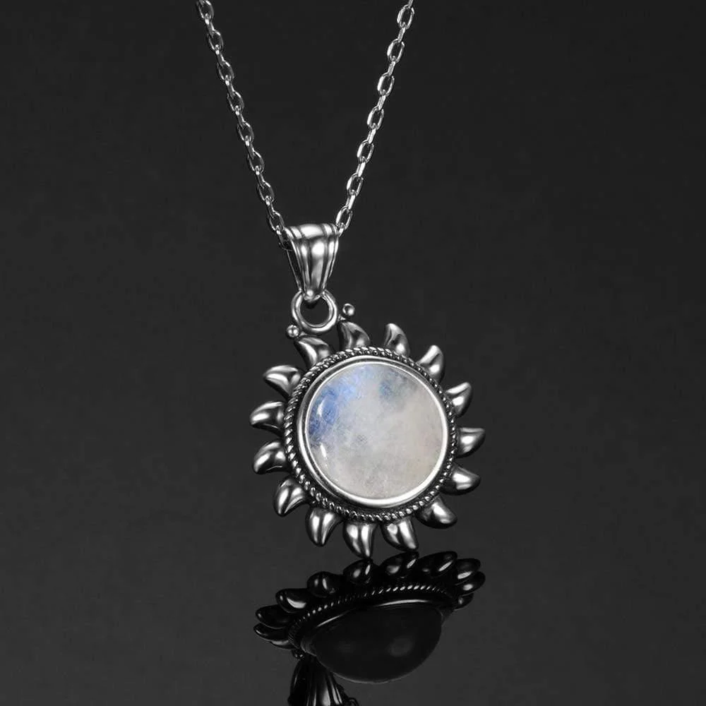 Majestic Sun Natural Moonstone Sterling Silver Necklace - Glova