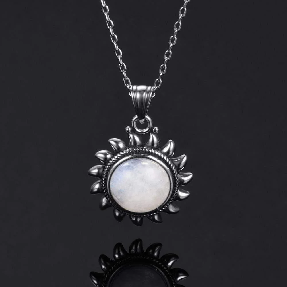 Majestic Sun Natural Moonstone Sterling Silver Necklace - Glova