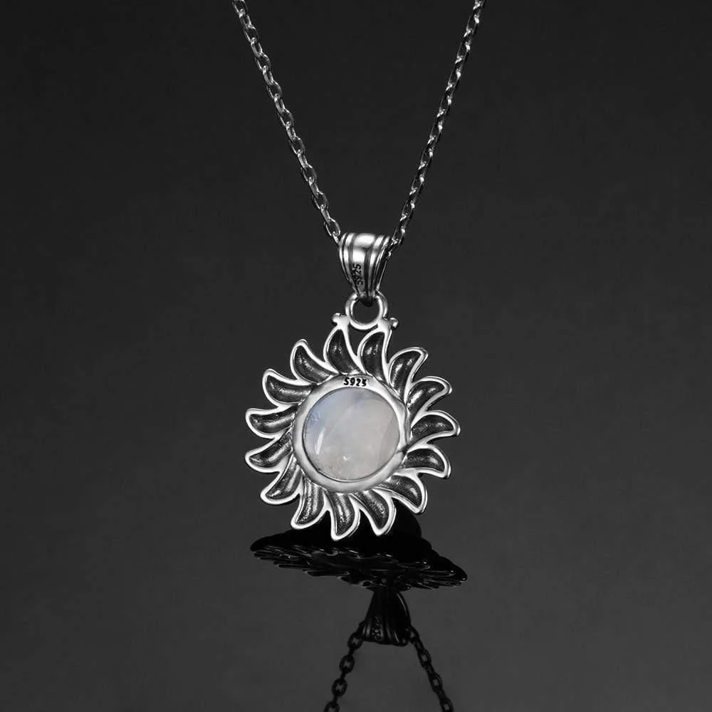 Majestic Sun Natural Moonstone Sterling Silver Necklace - Glova