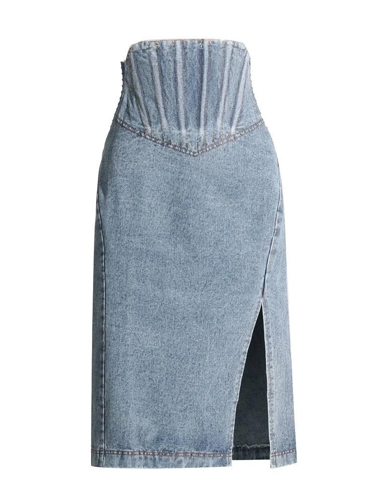 Makena Scallop Waist Denim Skirt - Glova