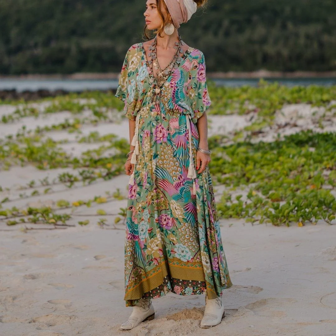 Mali Peacock Floral Maxi Dress - Glova