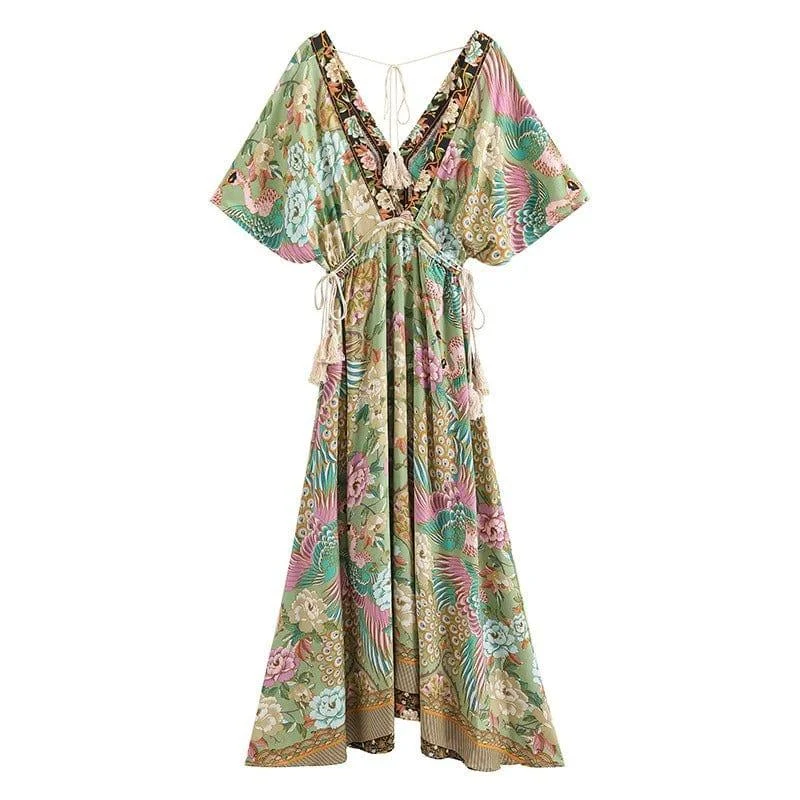 Mali Peacock Floral Maxi Dress - Glova