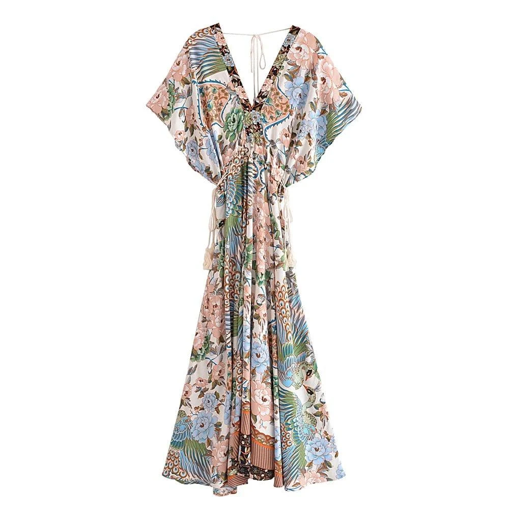 Mali Peacock Floral Maxi Dress - Glova