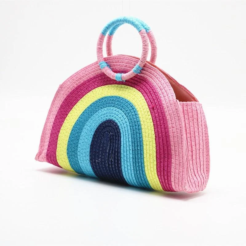 Malia Rainbow Stripe Woven Handbag - Glova