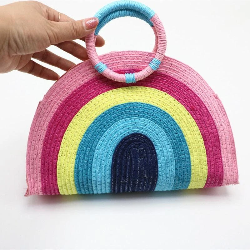 Malia Rainbow Stripe Woven Handbag - Glova