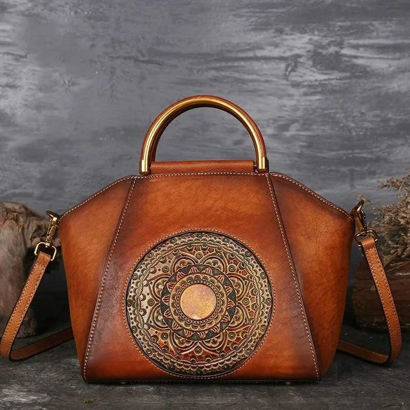 Mandala Embossed Leather Bag - Glova