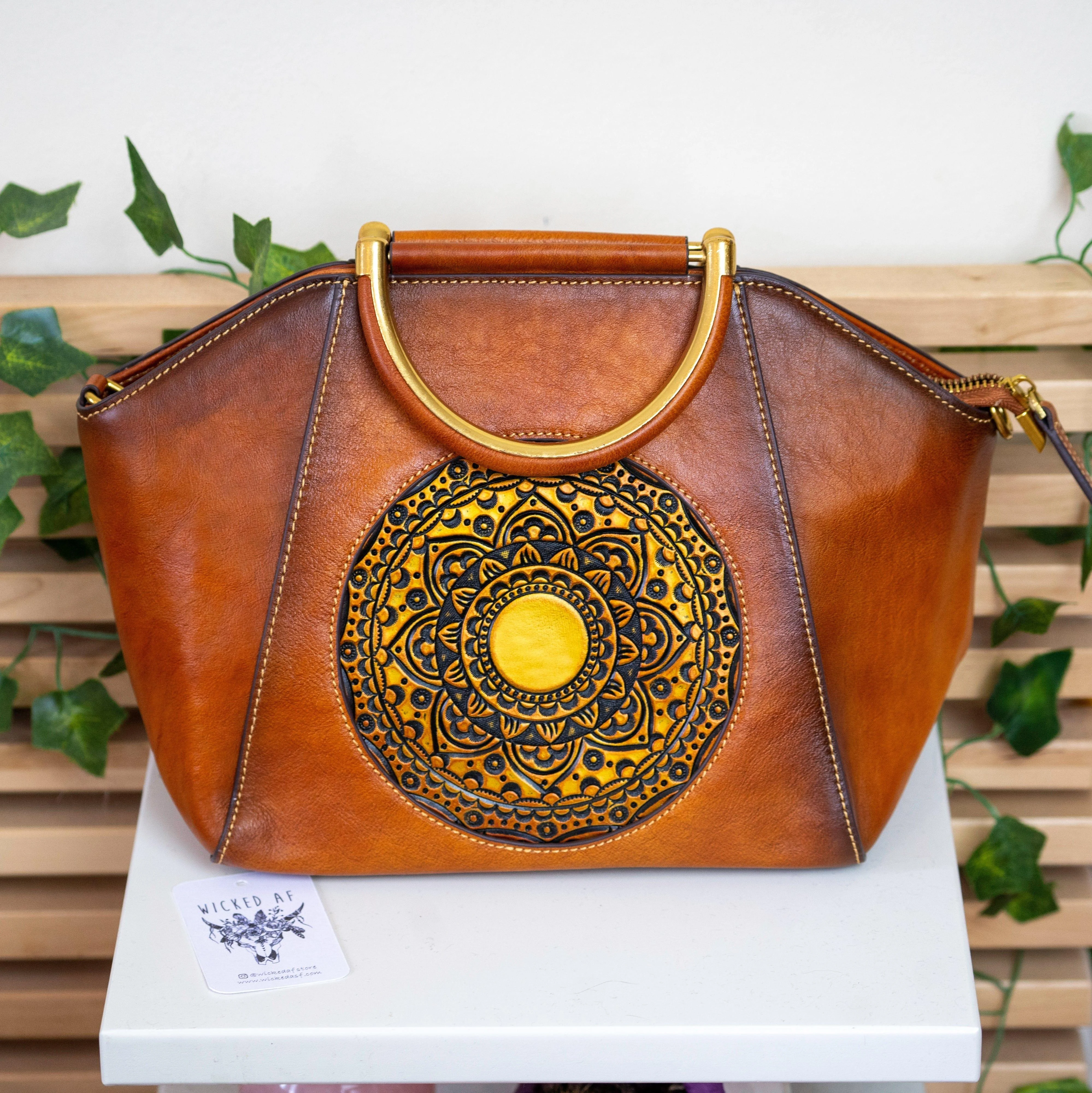 Mandala Embossed Leather Bag - Glova