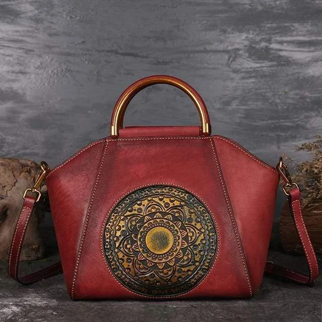 Mandala Embossed Leather Bag - Glova