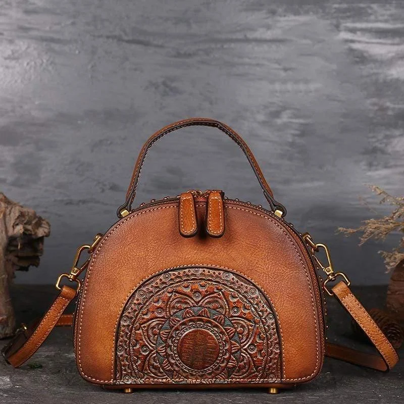 Mandala Embossed Leather Crossbody Bag - Glova