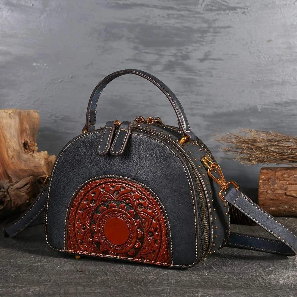 Mandala Embossed Leather Crossbody Bag - Glova