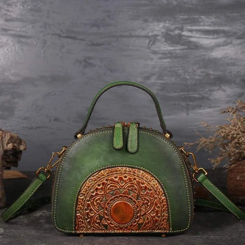 Mandala Embossed Leather Crossbody Bag - Glova